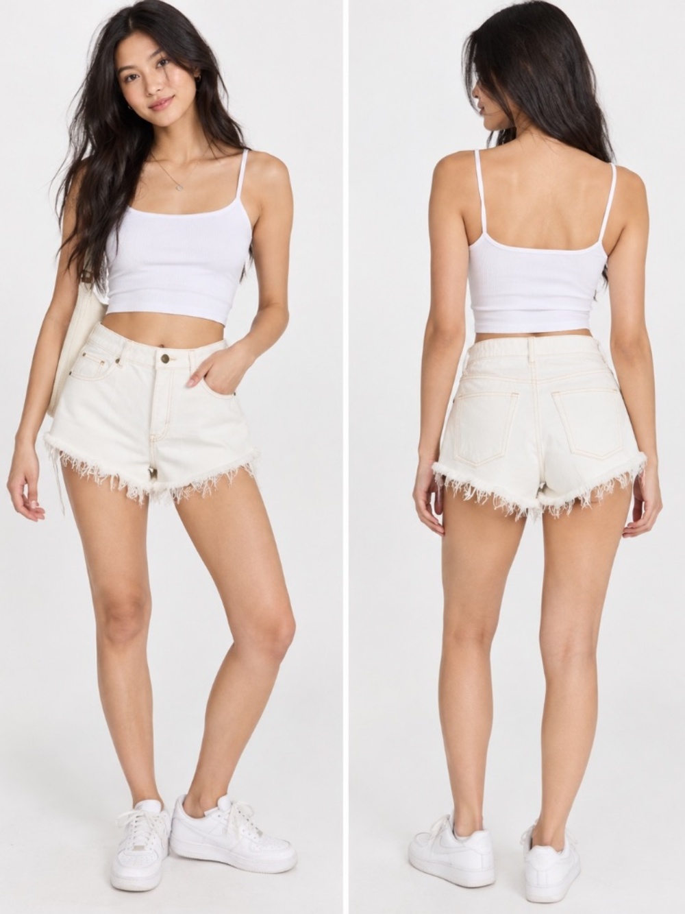 White High Rise Distressed Frayed Denim Cutoff Shorts Size 12 H&M